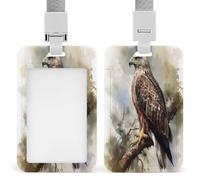 Badge Holder Watercolor of Hawk Sitting in The Tree Printed Vertical Name Card Holder Suitable for Office School ID Card Proximity Key Card Driver License and Pass