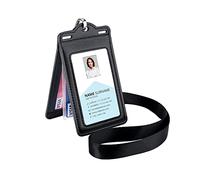 Badge Holder with 2 Lanyard Leather Easily Holds 1 to 6 Cards, Trifold Heavy Duty ID Card Holder, for Nurse Teacher School Medical Law Enforcement