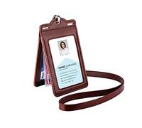 Badge Holder with 2 Lanyard Leather Easily Holds 1 to 6 Cards, Trifold Heavy Duty ID Card Holder, for Nurse Teacher School Medical Law Enforcement