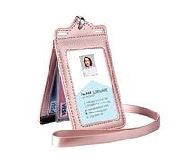 Badge Holder with 2 Lanyard Leather Easily Holds 1 to 6 Cards, Trifold Heavy Duty ID Card Holder, for Nurse Teacher School Medical Law Enforcement