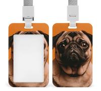 Badge Holder with Lanyard A Pug Funny Vertical ID Name Tag Worker Badge Vertical Card Protector Cover Case for Key Office Doctor Nurse Medical Teacher