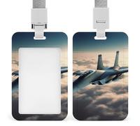 Badge Holder with Lanyard Aircraft Fighter Jets Funny Vertical ID Name Tag Worker Badge Vertical Card Protector Cover Case for Key Office Doctor Nurse Medical Teacher