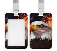 Badge Holder with Lanyard American Flag Fire Eagle Funny Vertical ID Name Tag Worker Badge Vertical Card Protector Cover Case for Key Office Doctor Nurse Medical Teacher