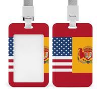 Badge Holder with Lanyard American Spain Flag Funny Vertical ID Name Tag Worker Badge Vertical Card Protector Cover Case for Key Office Doctor Nurse Medical Teacher