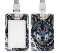 Badge Holder with Lanyard Big Black Wolf with Red Eyes Funny Vertical ID Name Tag Worker Badge Vertical Card Protector Cover Case for Key Office Doctor Nurse Medical Teacher