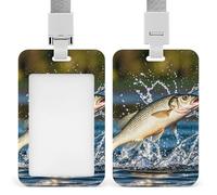Badge Holder with Lanyard Big Mouth Bass Bites Bait Funny Vertical ID Name Tag Worker Badge Vertical Card Protector Cover Case for Key Office Doctor Nurse Medical Teacher