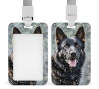 Badge Holder with Lanyard Black German Shepherd Dog Funny Vertical ID Name Tag Worker Badge Vertical Card Protector Cover Case for Key Office Doctor Nurse Medical Teacher