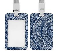 Badge Holder with Lanyard Blue Polynesian Maori Tribal Pattern Funny Vertical ID Name Tag Worker Badge Vertical Card Protector Cover Case for Key Office Doctor Nurse Medical Teacher