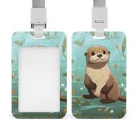 Badge Holder with Lanyard Cartoon Cute Otter Funny Vertical ID Name Tag Worker Badge Vertical Card Protector Cover Case for Key Office Doctor Nurse Medical Teacher