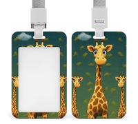 Badge Holder with Lanyard Cartoon Giraffe Funny Vertical ID Name Tag Worker Badge Vertical Card Protector Cover Case for Key Office Doctor Nurse Medical Teacher