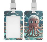 Badge Holder with Lanyard Cartoon Octopus Funny Vertical ID Name Tag Worker Badge Vertical Card Protector Cover Case for Key Office Doctor Nurse Medical Teacher