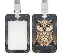 Badge Holder with Lanyard Cartoon Owl Funny Vertical ID Name Tag Worker Badge Vertical Card Protector Cover Case for Key Office Doctor Nurse Medical Teacher