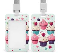 Badge Holder with Lanyard Cupcake Candy Hearts Sweet Funny Vertical ID Name Tag Worker Badge Vertical Card Protector Cover Case for Key Office Doctor Nurse Medical Teacher