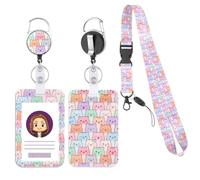 Badge Holder with Lanyard, Cute Cartoon Cat ID Card Holder Retractable Badge Reel with Carabiner Clip, ID Card Protector Cute Breakaway Lanyard for Kids Student Teacher Nurse