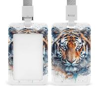 Badge Holder with Lanyard Draw A Tiger Face Funny Vertical ID Name Tag Worker Badge Vertical Card Protector Cover Case for Key Office Doctor Nurse Medical Teacher