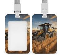 Badge Holder with Lanyard Farm Tractor Harvest Funny Vertical ID Name Tag Worker Badge Vertical Card Protector Cover Case for Key Office Doctor Nurse Medical Teacher