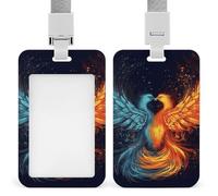 Badge Holder with Lanyard Fire and Water Phoenix Funny Vertical ID Name Tag Worker Badge Vertical Card Protector Cover Case for Key Office Doctor Nurse Medical Teacher