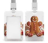 Badge Holder with Lanyard Gingerbread Man Candy Funny Vertical ID Name Tag Worker Badge Vertical Card Protector Cover Case for Key Office Doctor Nurse Medical Teacher