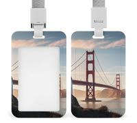 Badge Holder with Lanyard Golden Gate Bridge Funny Vertical ID Name Tag Worker Badge Vertical Card Protector Cover Case for Key Office Doctor Nurse Medical Teacher