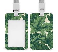 Badge Holder with Lanyard Green Foliage Botanical Funny Vertical ID Name Tag Worker Badge Vertical Card Protector Cover Case for Key Office Doctor Nurse Medical Teacher