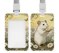 Badge Holder with Lanyard Hamster Daisy Meadow Funny Vertical ID Name Tag Worker Badge Vertical Card Protector Cover Case for Key Office Doctor Nurse Medical Teacher