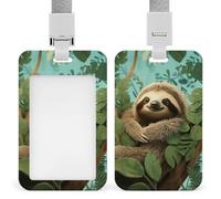 Badge Holder with Lanyard Hug Tree Sloth Funny Vertical ID Name Tag Worker Badge Vertical Card Protector Cover Case for Key Office Doctor Nurse Medical Teacher