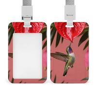 Badge Holder with Lanyard Hummingbird by Anthurium Funny Vertical ID Name Tag Worker Badge Vertical Card Protector Cover Case for Key Office Doctor Nurse Medical Teacher