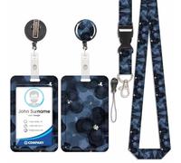 Badge Holder with Lanyard, ID Badge Holder with Detachable Cute Lanyard, Retractable badge Reel Carabiner Clip, Personalized Vertical Card Cover Case Protector for Nurse Teacher Student (Black Flower)