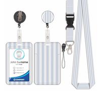 Badge Holder with Lanyard, ID Badge Holders with Detachable Cute Lanyard, Retractable Badge Reel Carabiner Clip, Personalized Card Cover Case Protector for Nurse Teacher Student (Stripes-Blue-2)