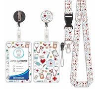 Badge Holder with Lanyard, ID Badge Holders with Detachable Cute Lanyard, Retractable Badge Reel Carabiner Clip, Personalized Vertical Card Cover Case Protector for Nurse Teacher Student (Medical-4)