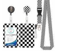 Badge Holder with Lanyard, ID Badge Holders with Retractable Badge Reel Carabiner Clip, Personalized Card Cover Case Protector with Detachable Cute Lanyard, for Nurse Teacher Student (Plaid-Black)
