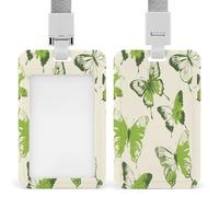 Badge Holder with Lanyard Lime Green Butterfly Printed Vertical ID Card Case Protector ID Badge Holder with Neck Lanyard for Credit Card Work ID