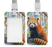 Badge Holder with Lanyard Little Red Panda Funny Vertical ID Name Tag Worker Badge Vertical Card Protector Cover Case for Key Office Doctor Nurse Medical Teacher