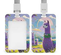 Badge Holder with Lanyard Love Alpaca Purple Funny Vertical ID Name Tag Worker Badge Vertical Card Protector Cover Case for Key Office Doctor Nurse Medical Teacher