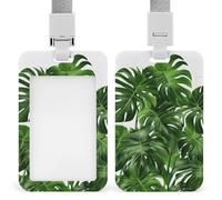 Badge Holder with Lanyard Monstera Deliciosa Banana Palm Funny Vertical ID Name Tag Worker Badge Vertical Card Protector Cover Case for Key Office Doctor Nurse Medical Teacher