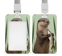 Badge Holder with Lanyard Otter with Cattail Funny Vertical ID Name Tag Worker Badge Vertical Card Protector Cover Case for Key Office Doctor Nurse Medical Teacher