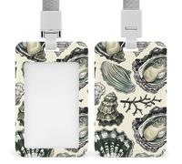 Badge Holder with Lanyard Oysters and Shells Funny Vertical ID Name Tag Worker Badge Vertical Card Protector Cover Case for Key Office Doctor Nurse Medical Teacher