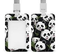 Badge Holder with Lanyard Panda Pattern Funny Vertical ID Name Tag Worker Badge Vertical Card Protector Cover Case for Key Office Doctor Nurse Medical Teacher