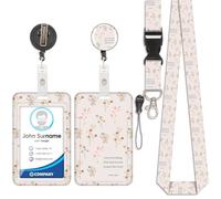 Badge Holder with Lanyard, Personalized ID Badge Holders with Retractable badge Reel Carabiner Clip, Vertical Card Cover Case Protector with Detachable Cute Lanyard, for Nurse Teacher Student(Bouquet)