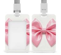 Badge Holder with Lanyard Pink Bow Funny Vertical ID Name Tag Worker Badge Vertical Card Protector Cover Case for Key Office Doctor Nurse Medical Teacher