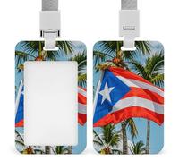 Badge Holder with Lanyard Puerto Rico Flags Frog Palm Trees Funny Vertical ID Name Tag Worker Badge Vertical Card Protector Cover Case for Key Office Doctor Nurse Medical Teacher