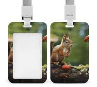 Badge Holder with Lanyard Red Squirrel on Small Green Hill Funny Vertical ID Name Tag Worker Badge Vertical Card Protector Cover Case for Key Office Doctor Nurse Medical Teacher