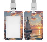 Badge Holder with Lanyard Sailboat and Sunset Funny Vertical ID Name Tag Worker Badge Vertical Card Protector Cover Case for Key Office Doctor Nurse Medical Teacher