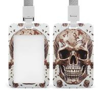 Badge Holder with Lanyard Skull on White Background Funny Vertical ID Name Tag Worker Badge Vertical Card Protector Cover Case for Key OfficeNurseTeacher