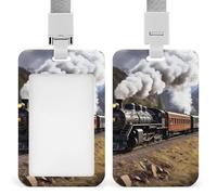 Badge Holder with Lanyard Steam Locomotive Train Funny Vertical ID Name Tag Worker Badge Vertical Card Protector Cover Case for Key Office Doctor Nurse Medical Teacher