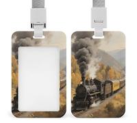 Badge Holder with Lanyard Steam Train in The Valley Funny Vertical ID Name Tag Worker Badge Vertical Card Protector Cover Case for Key Office Doctor Nurse Medical Teacher