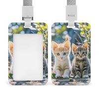 Badge Holder with Lanyard Two Little Cats Funny Vertical ID Name Tag Worker Badge Vertical Card Protector Cover Case for Key Office Doctor Nurse Medical Teacher
