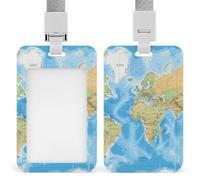 Badge Holder with Lanyard World Map Funny Vertical ID Name Tag Worker Badge Vertical Card Protector Cover Case for Key Office Doctor Nurse Medical Teacher