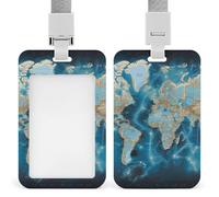Badge Holder with Lanyard World Map Funny Vertical ID Name Tag Worker Badge Vertical Card Protector Cover Case for Key Office Doctor Nurse Medical Teacher