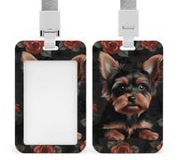 Badge Holder with Lanyard Yorkie Puppy Funny Vertical ID Name Tag Worker Badge Vertical Card Protector Cover Case for Key Office Doctor Nurse Medical Teacher